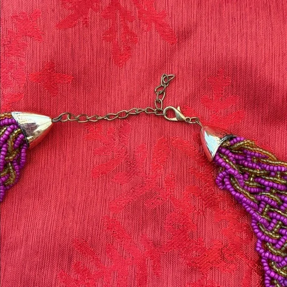 Bib Choker PreOwned. Braided Purple Bronze Resin Beads 9”+1” ext Adorable - Picture 3 of 7